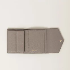Clay Grey Small Leather Wallet | Miu Miu