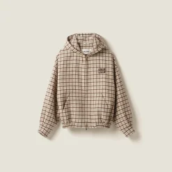 Cocoa Brown Check Blouson Jacket | Miu Miu