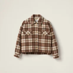 Cocoa Brown Check Blouson Jacket | Miu Miu