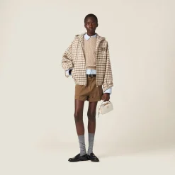 Cocoa Brown Check Blouson Jacket | Miu Miu