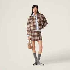 Cocoa Brown Check Blouson Jacket | Miu Miu