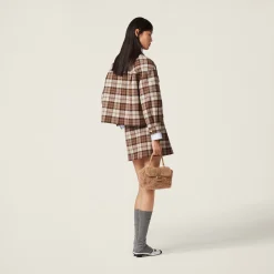 Cocoa Brown Check Blouson Jacket | Miu Miu