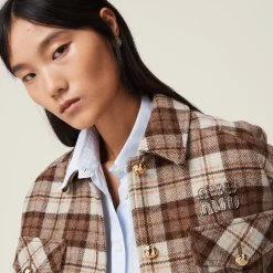 Cocoa Brown Check Blouson Jacket | Miu Miu