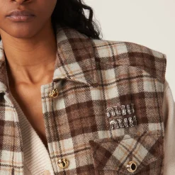 Cocoa Brown Check Blouson Vest | Miu Miu
