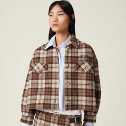 Cocoa Brown Check Blouson Jacket | Miu Miu