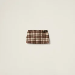 Cocoa Brown Check Miniskirt | Miu Miu