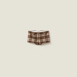 Cocoa Brown Checked Shorts | Miu Miu