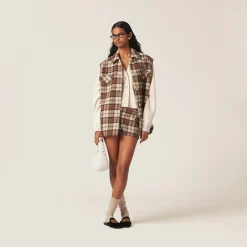 Cocoa Brown Checked Shorts | Miu Miu
