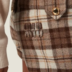 Cocoa Brown Checked Shorts | Miu Miu