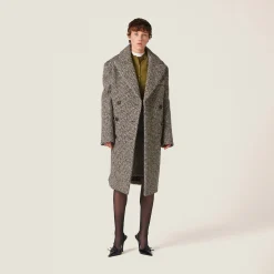 Cocoa Brown Double-breasted Bouclé Coat | Miu Miu