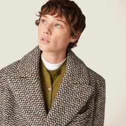 Cocoa Brown Double-breasted Bouclé Coat | Miu Miu