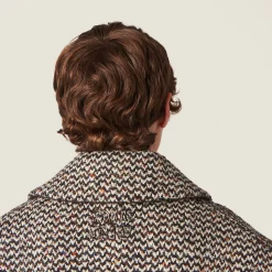 Cocoa Brown Double-breasted Bouclé Coat | Miu Miu