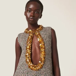 Cocoa Brown Embroidered Bouclé Mini-dress | Miu Miu