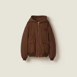 Cocoa Brown Gabardine Down Jacket | Miu Miu