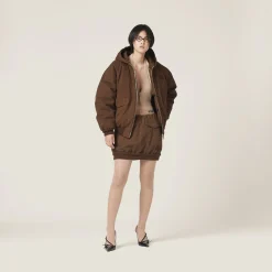 Cocoa Brown Gabardine Down Jacket | Miu Miu