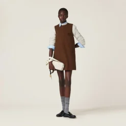Cocoa Brown Garment-dyed Gabardine Mini-dress | Miu Miu
