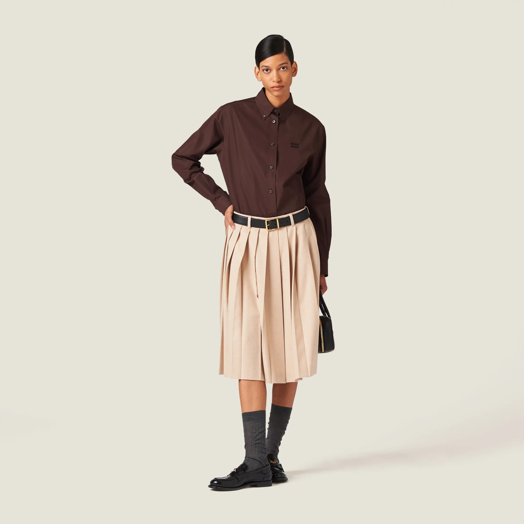 Cocoa Brown Poplin Shirt | Miu Miu