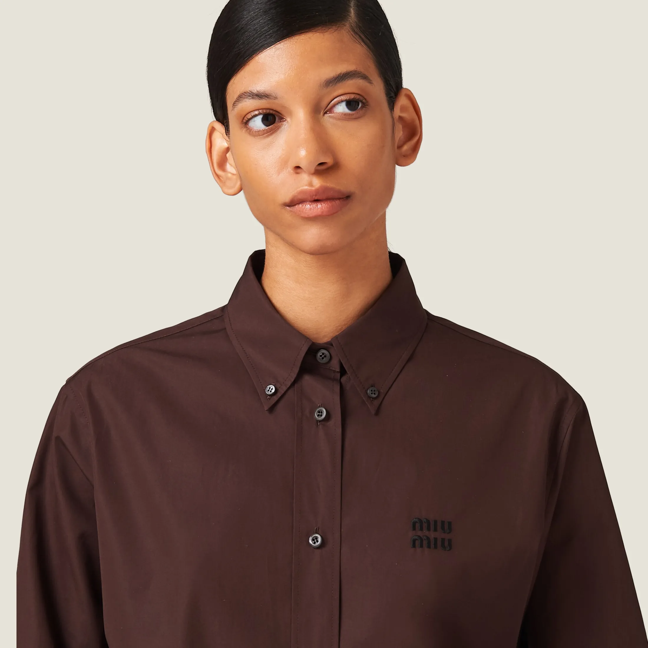 Cocoa Brown Poplin Shirt | Miu Miu