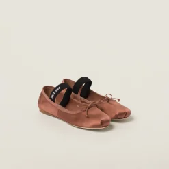 Cocoa Brown Satin Ballerinas | Miu Miu