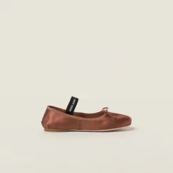 Cocoa Brown Satin Ballerinas | Miu Miu