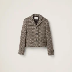 Cocoa Brown Single-breasted Bouclé Jacket | Miu Miu