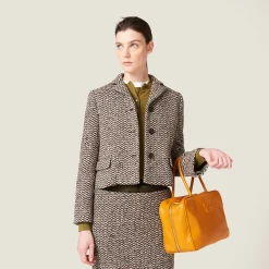 Cocoa Brown Single-breasted Bouclé Jacket | Miu Miu