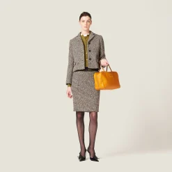 Cocoa Brown Single-breasted Bouclé Jacket | Miu Miu