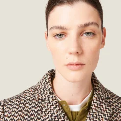 Cocoa Brown Single-breasted Bouclé Jacket | Miu Miu