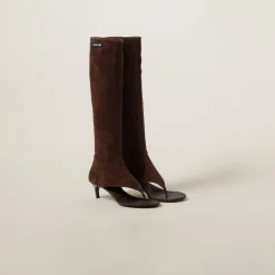 Cocoa Brown Suede Thong Boots | Miu Miu