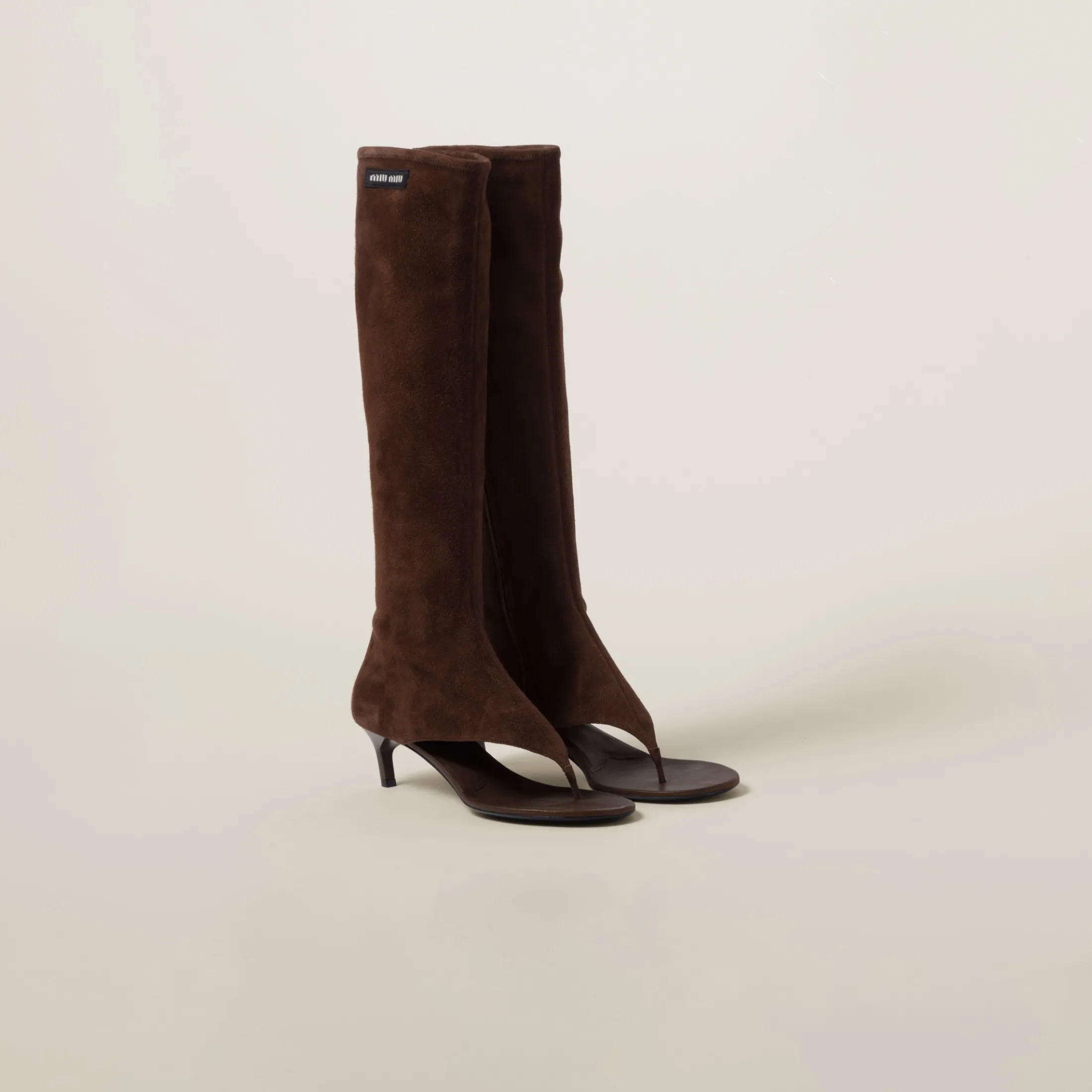 Cocoa Brown Suede Thong Boots | Miu Miu