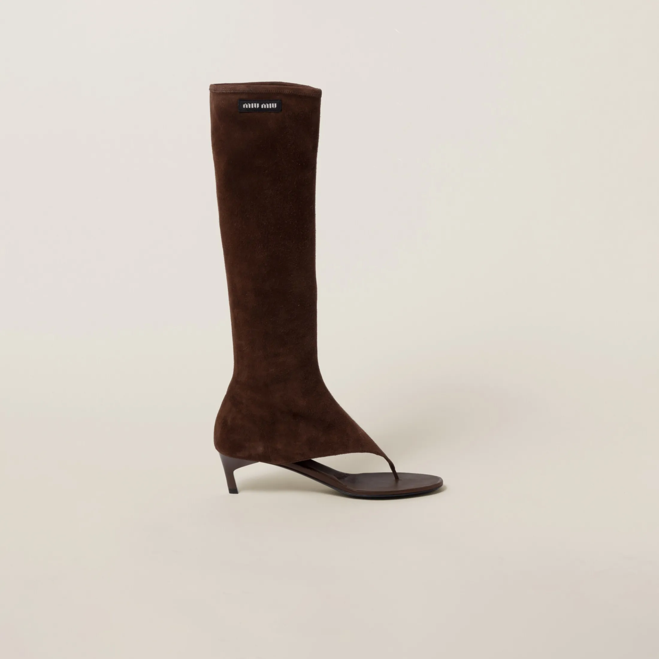 Cocoa Brown Suede Thong Boots | Miu Miu