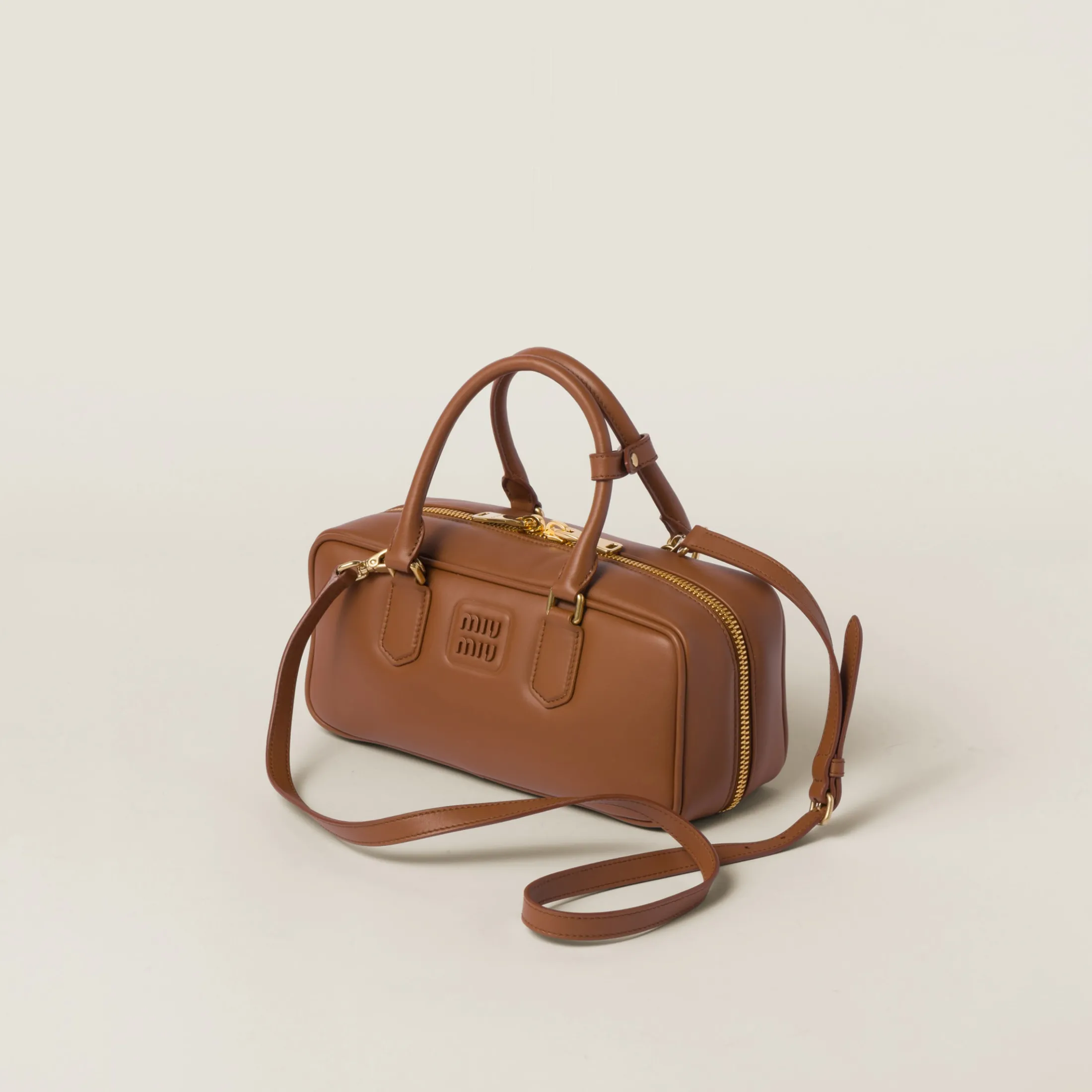 Cognac Arcadie Leather Bag | Miu Miu