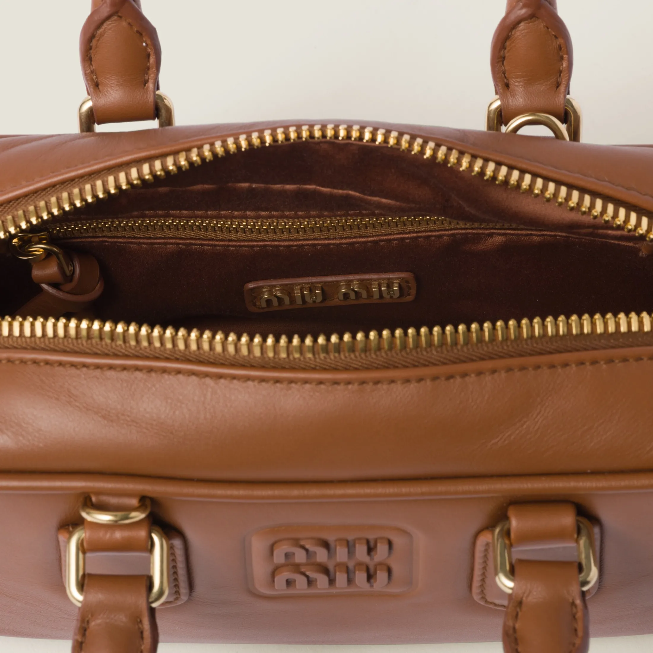 Cognac Arcadie Leather Bag | Miu Miu