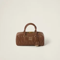 Cognac Arcadie Matelassé Nappa Leather Bag | Miu Miu