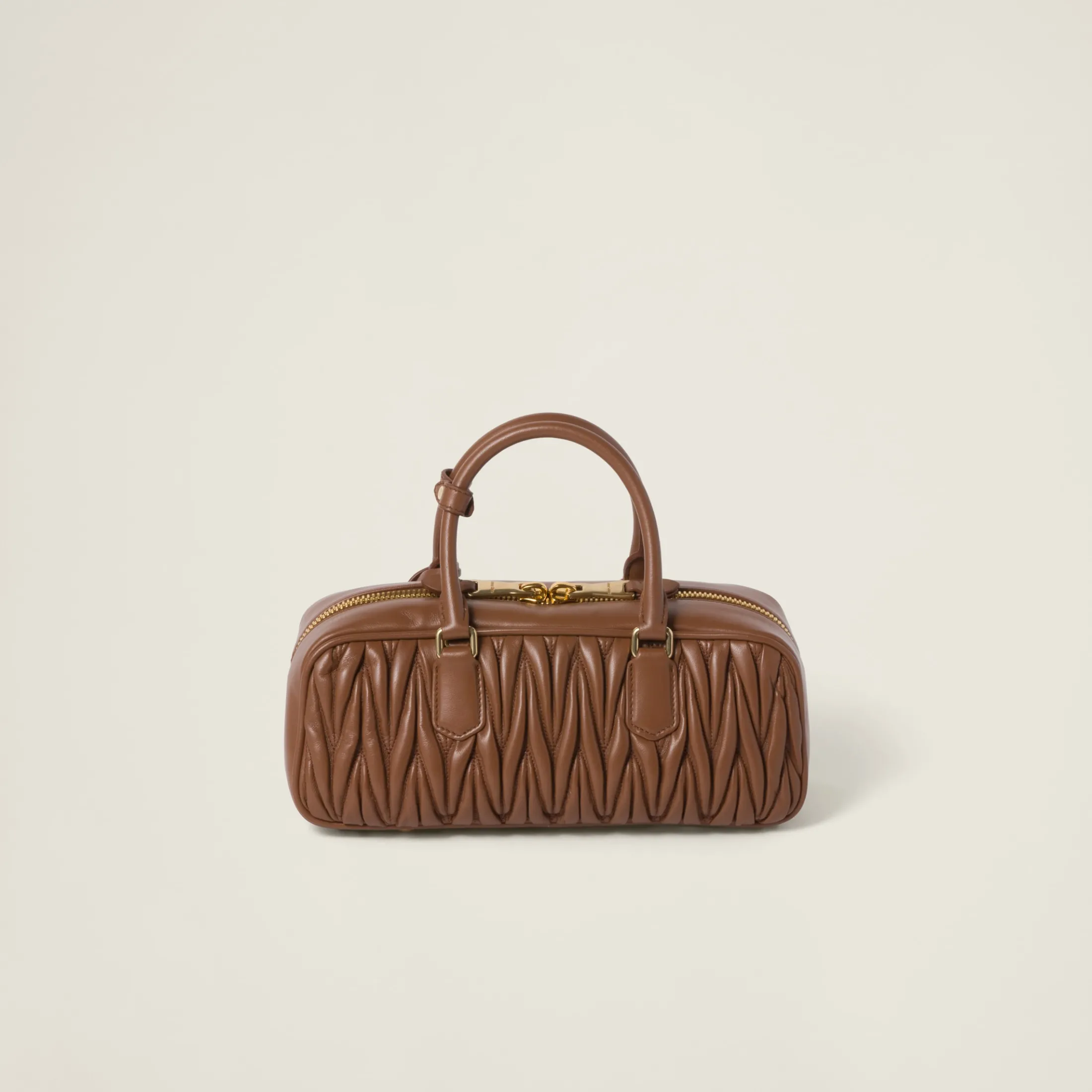 Cognac Arcadie Matelassé Nappa Leather Bag | Miu Miu