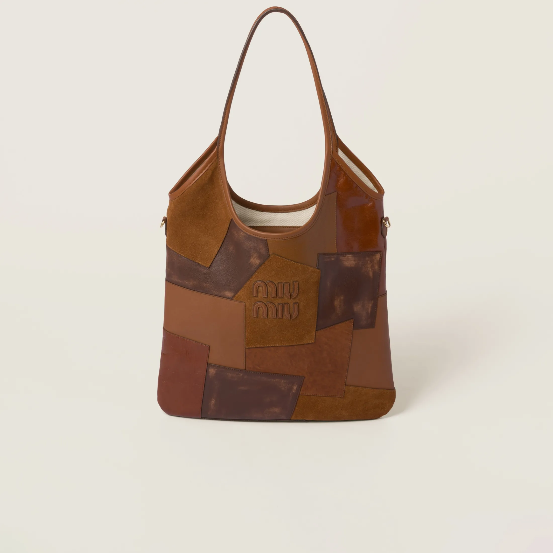 Cognac Ivy Leather Patchwork Bag | Miu Miu