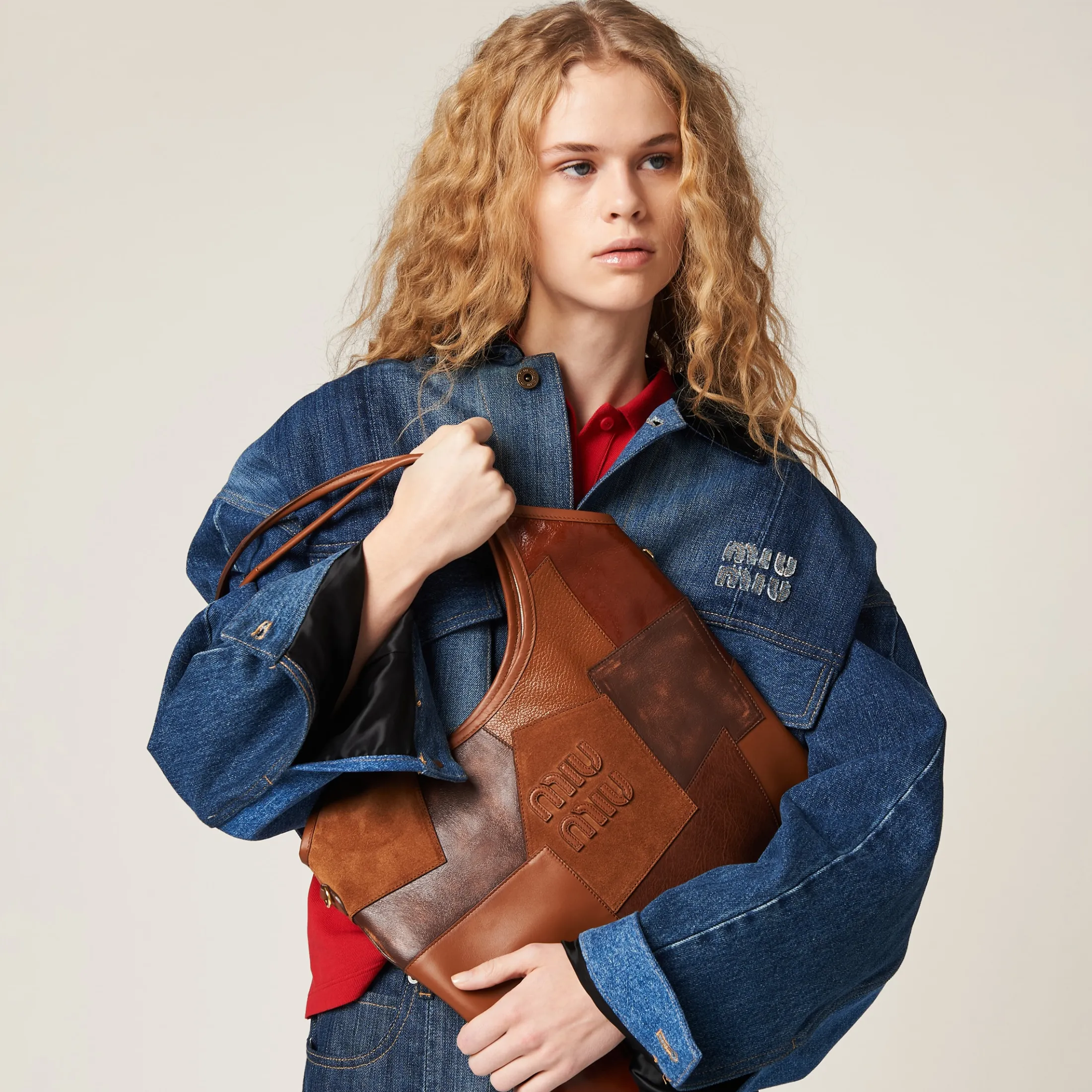 Cognac Ivy Leather Patchwork Bag | Miu Miu