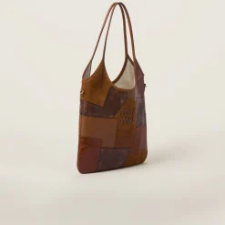 Cognac Ivy Leather Patchwork Bag | Miu Miu