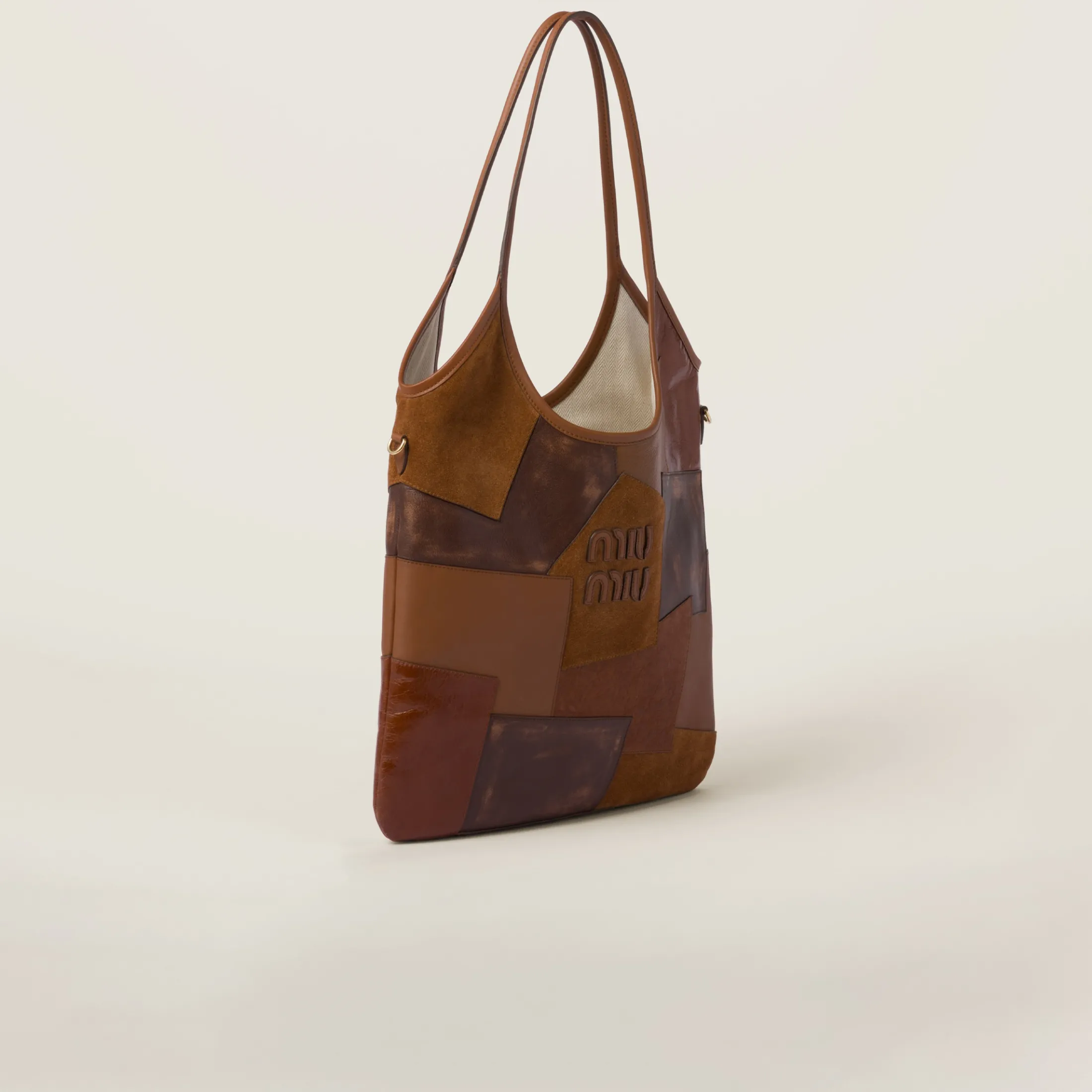 Cognac Ivy Leather Patchwork Bag | Miu Miu