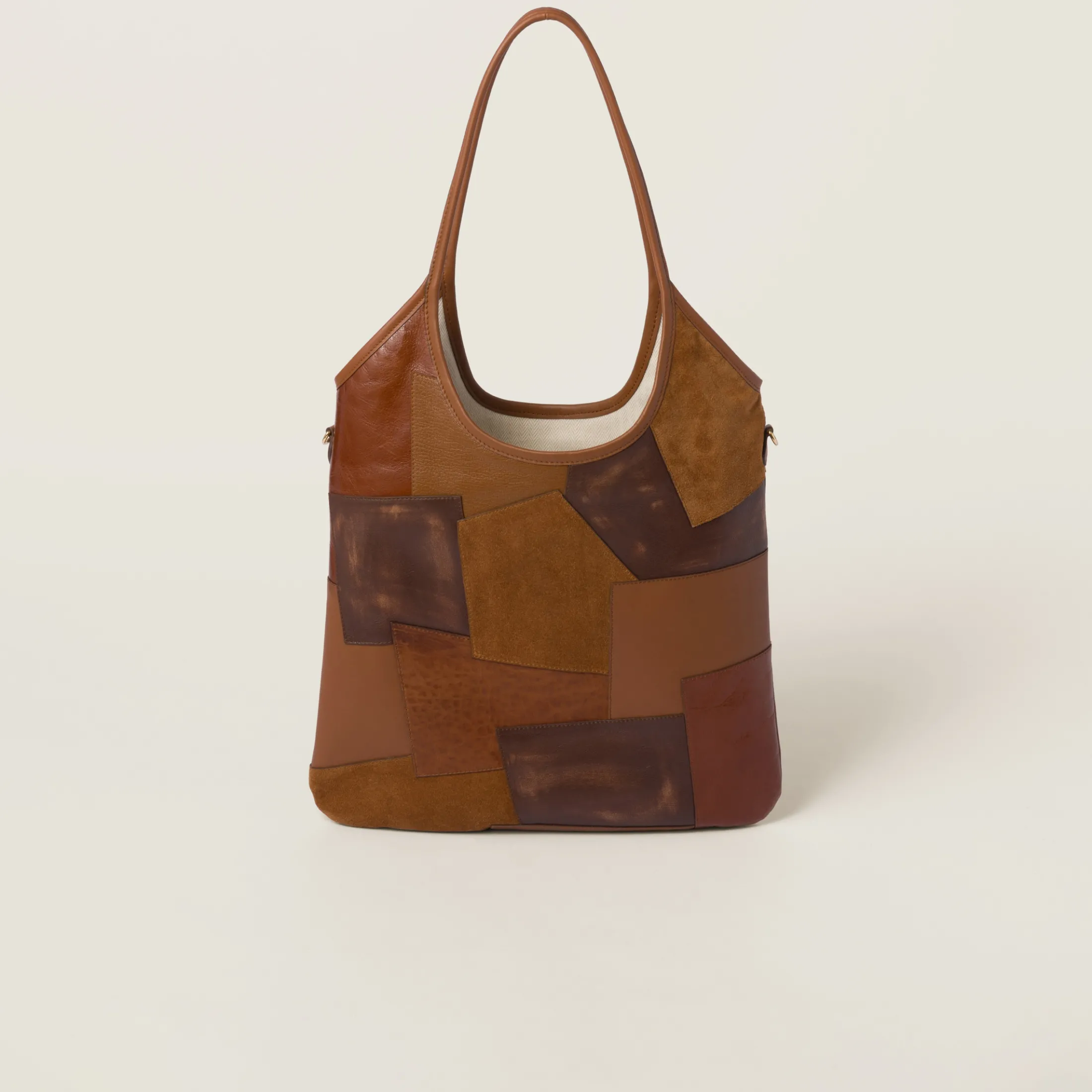 Cognac Ivy Leather Patchwork Bag | Miu Miu
