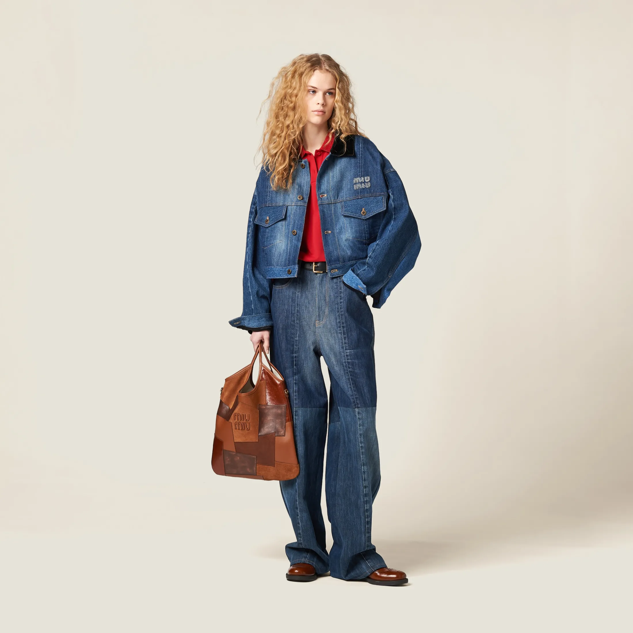 Cognac Ivy Leather Patchwork Bag | Miu Miu