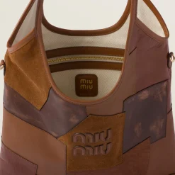 Cognac Ivy Leather Patchwork Bag | Miu Miu