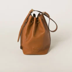 Cognac Leather Bucket Bag | Miu Miu