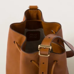 Cognac Leather Bucket Bag | Miu Miu