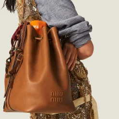 Cognac Leather Bucket Bag | Miu Miu