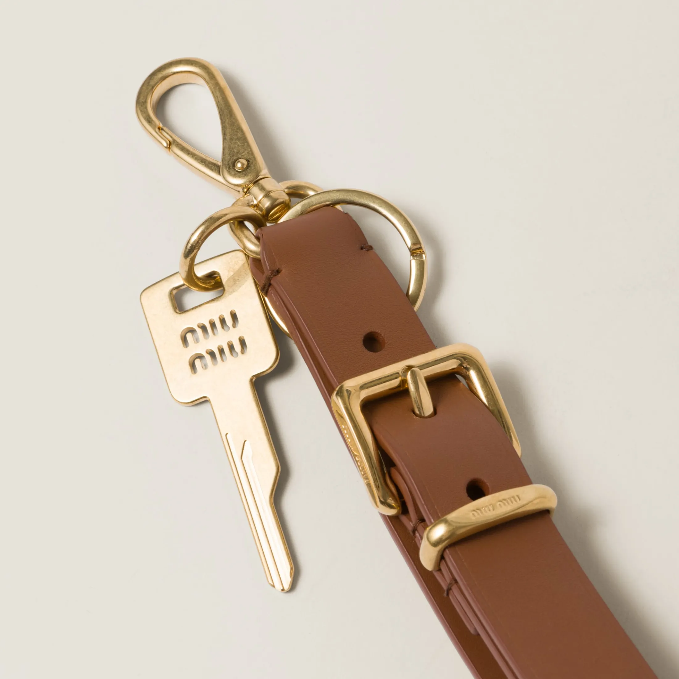 Cognac Leather Key Ring | Miu Miu