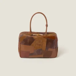 Cognac Leather Patchwork Top-handle Bag | Miu Miu