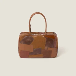 Cognac Leather Patchwork Top-handle Bag | Miu Miu