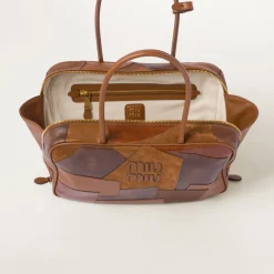 Cognac Leather Patchwork Top-handle Bag | Miu Miu
