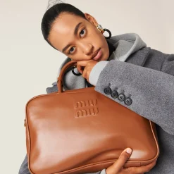 Cognac Leather Top-handle Bag | Miu Miu